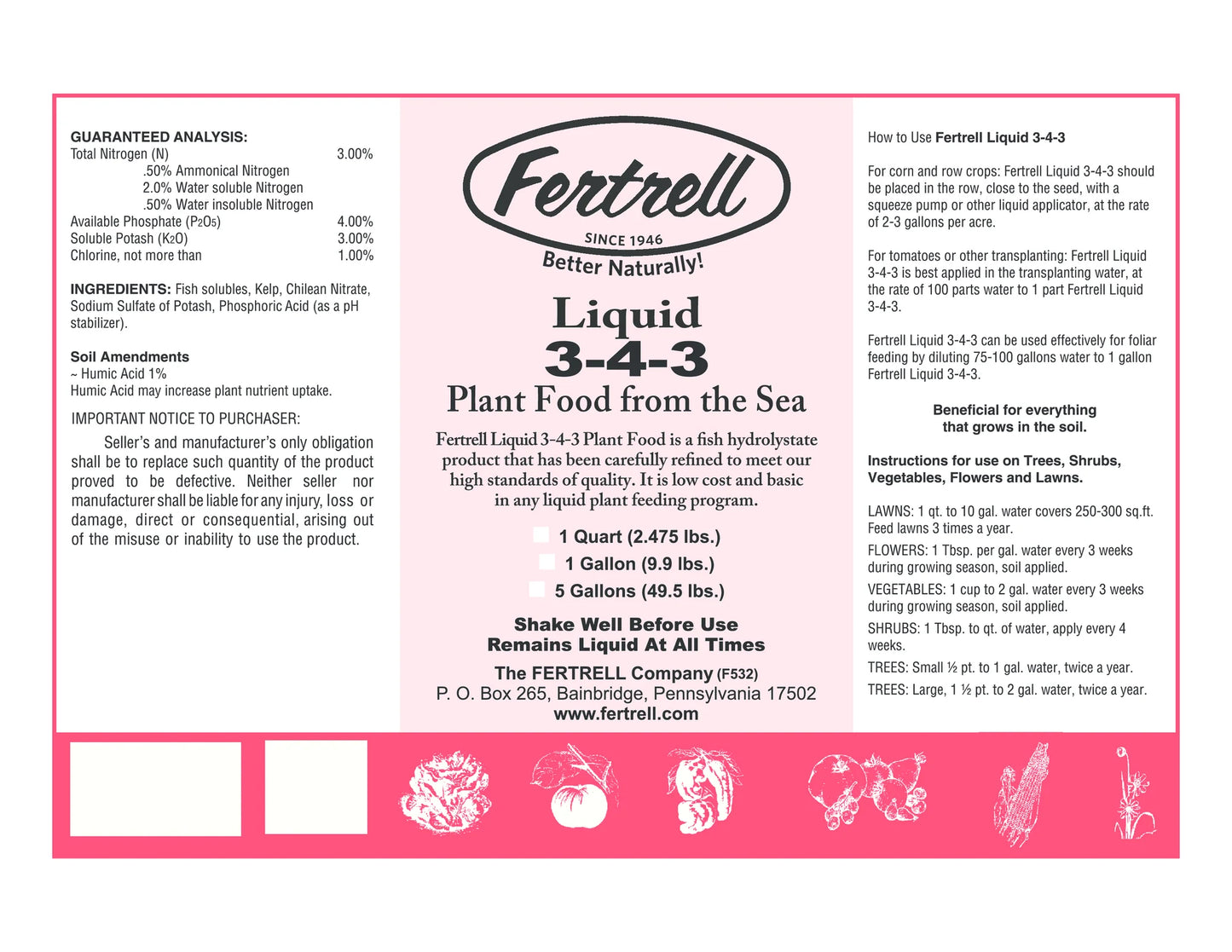 Liquid 3-4-3 Fish Emulsion, 1 Qt.-Fresh Start Growers Supply